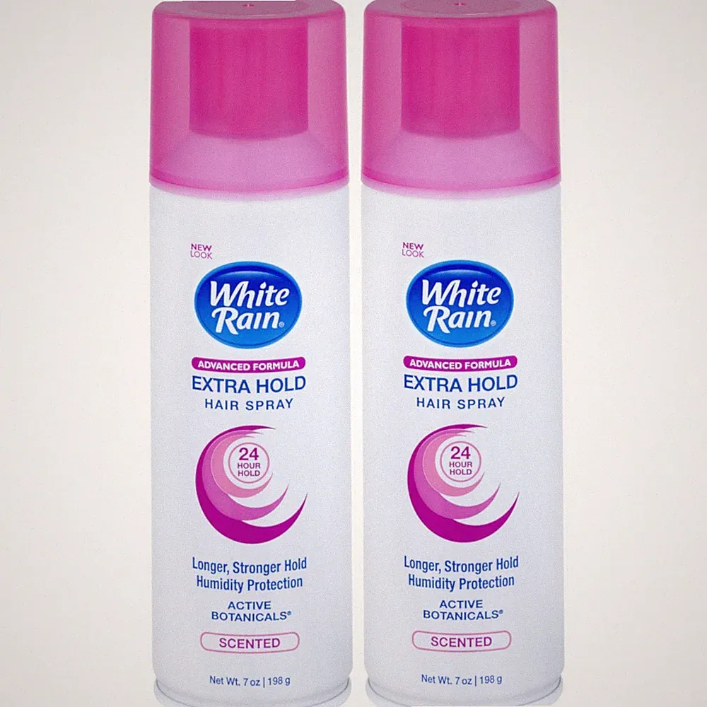2 Pack White Rain Scented Extra Hold Aerosol Hairspray 7 Oz Each