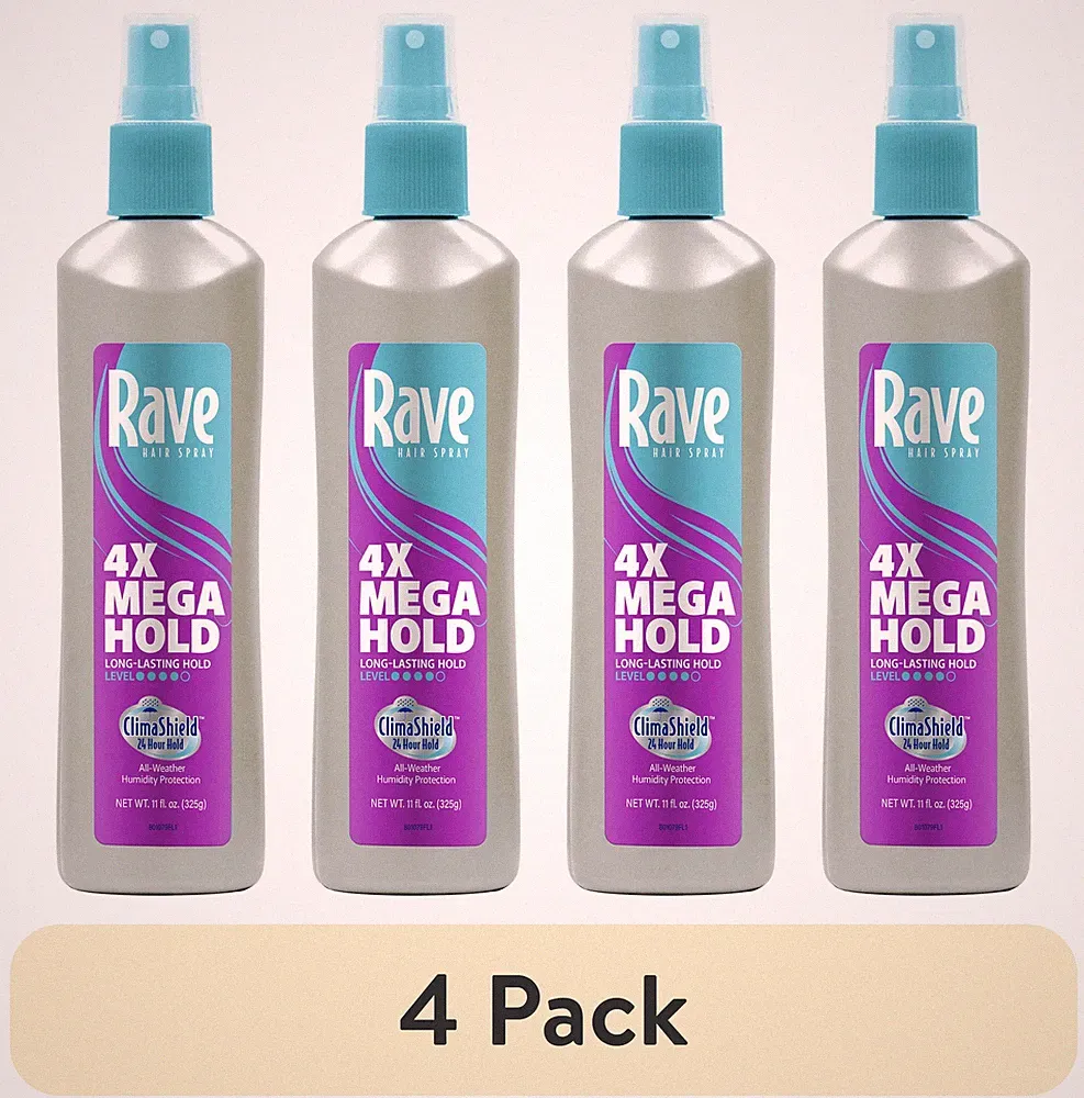 (4 pack) Rave 4X Mega Hold Non-Aerosol Hair Spray, 11 oz