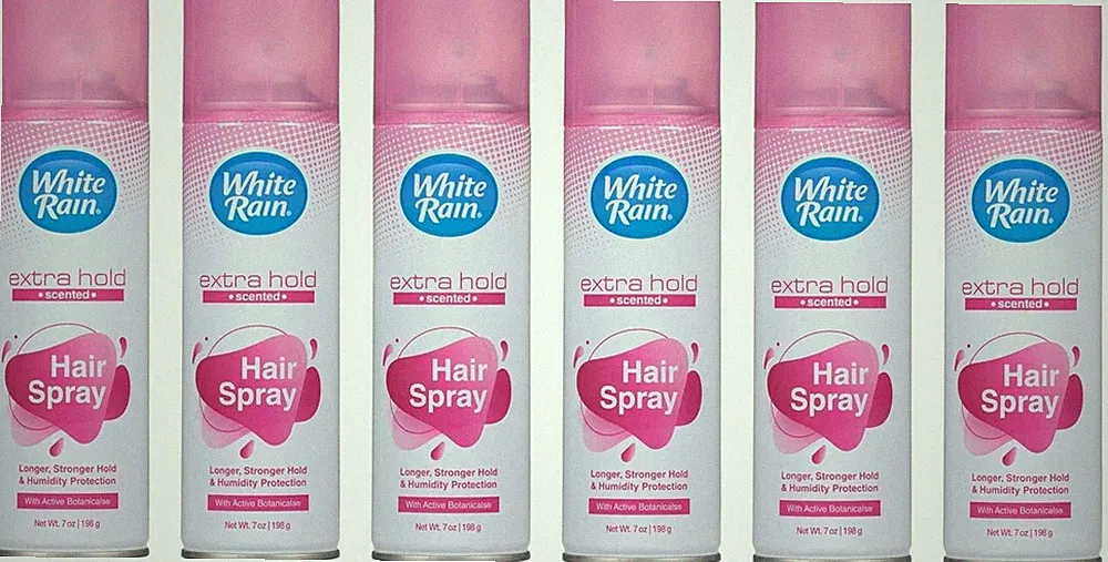 6 Pack White Rain Extra Hold Hair Spray Aerosol, Scented, 7 oz