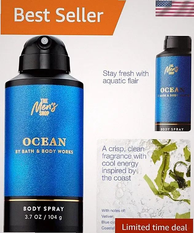 Body Spray for Men, Ocean Scent, Men’s Spray with Long-Lasting Personal Fragr...