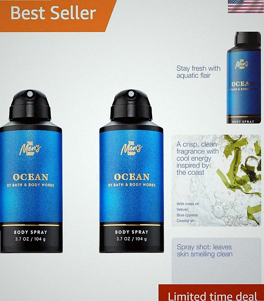 Lightweight Ocean Scent Body Spray for Men - Long-Lasting (3.7 oz, 2 Pack)